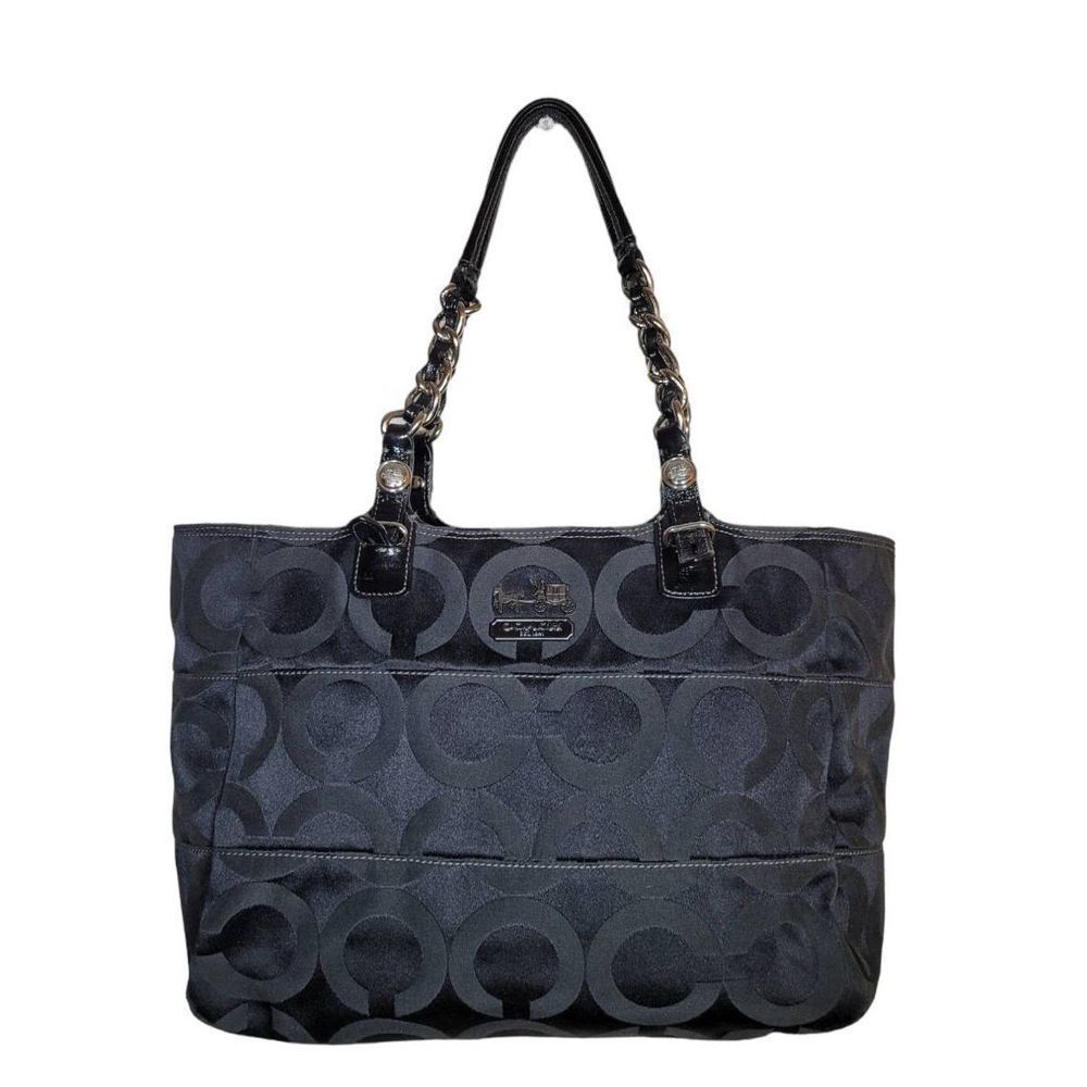 Coach Black/Gray Monogram Medium Shoulder Tote Bag Satchel